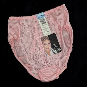 NWT Vintage OLGA Pink NYLON Hi-Cut SHINY Satin PANTIES Lace BRIEF Soft ~ 5/S